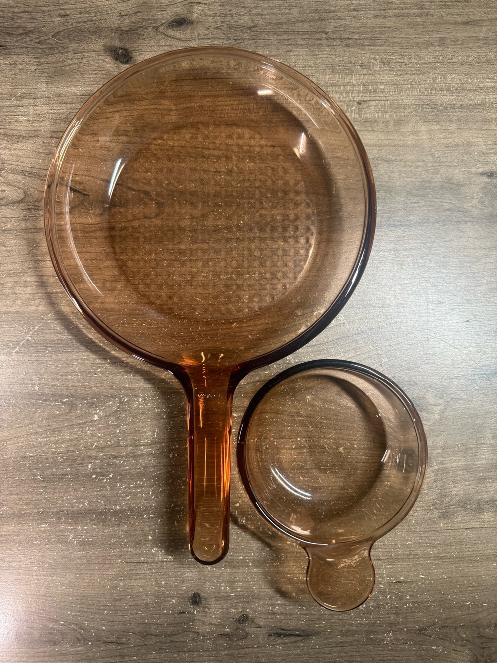 VTG Corning VISIONS Amber Glass Cooking Skillet V-10-B & V-150-B France Pan Set